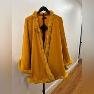 658. Merigold Kiss Mustard Faux Fur Trim Cape With Sleeves. NWT